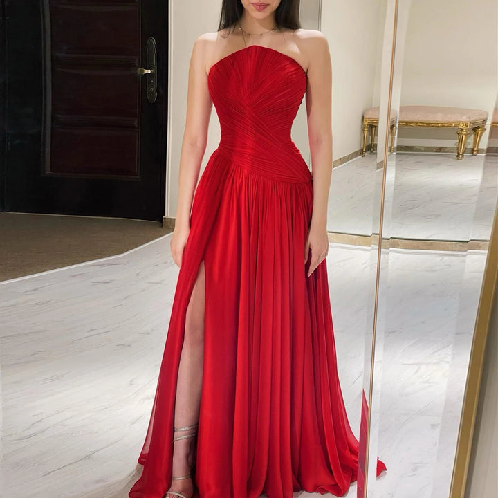 Lovely High Side Slit Evening Party Dress