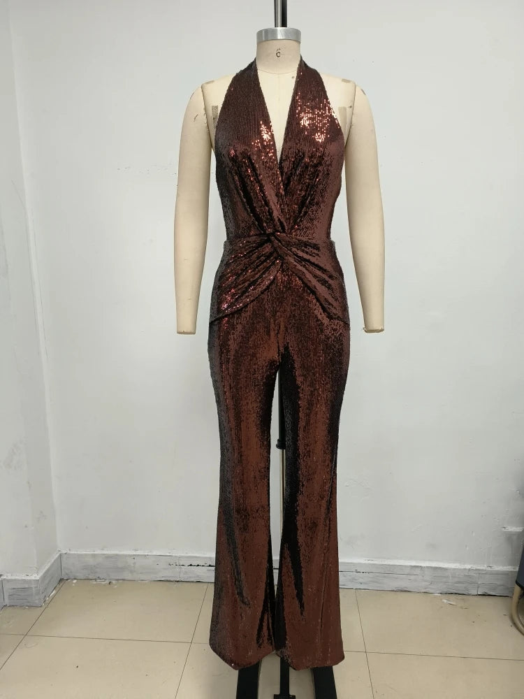 Gold Sequins Wide Leg Jumpsuit