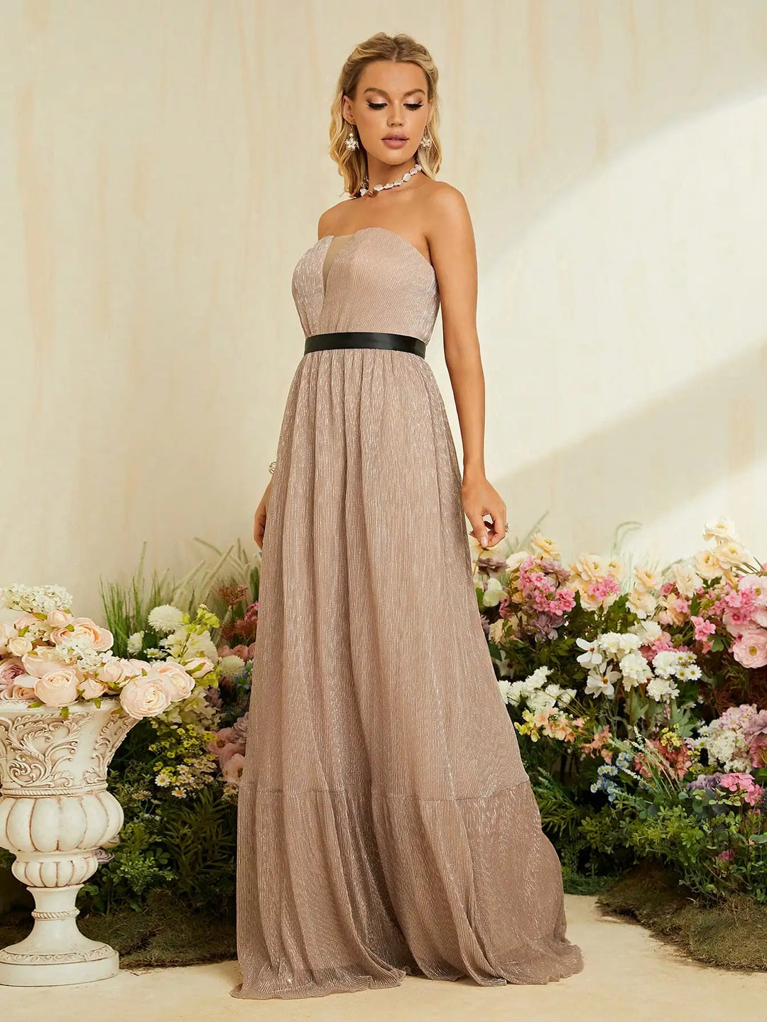 Stunning Bust Pleated Ribbon Dress