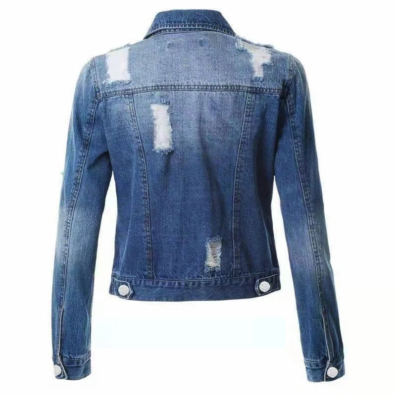Trendy Hole Ripped Short Denim Jacket