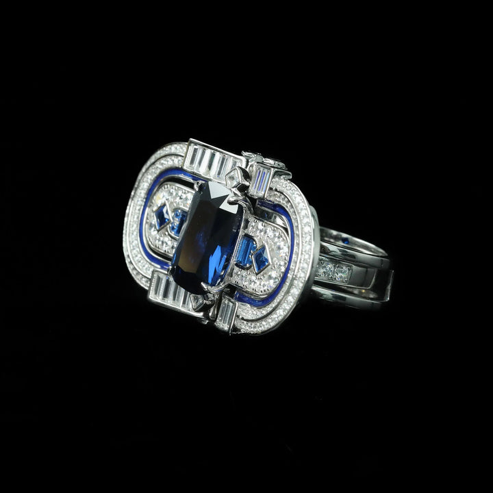 T-Square Emerald Sapphire Gemstone Ring