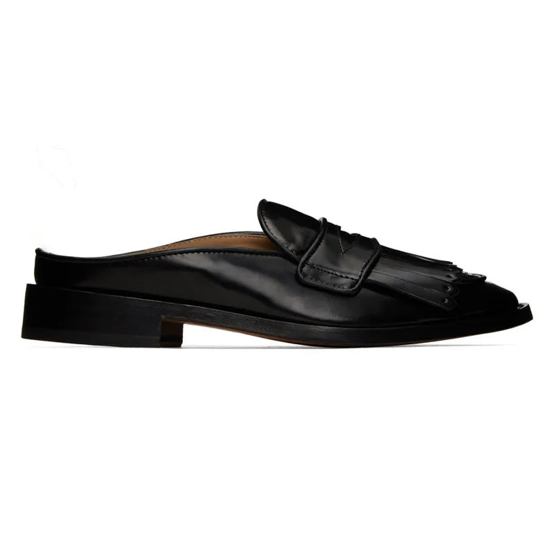 Embellished Fringe Real Leather Loafers