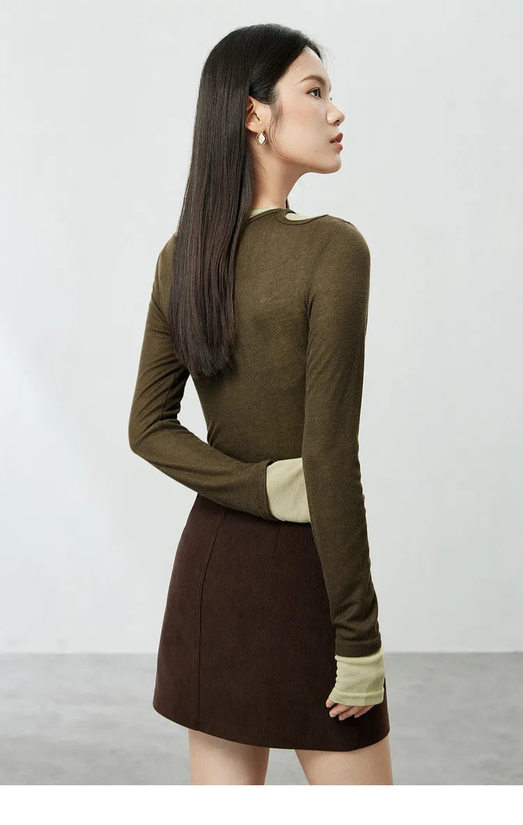 Contrast Spliced Slim Pullover Sweater