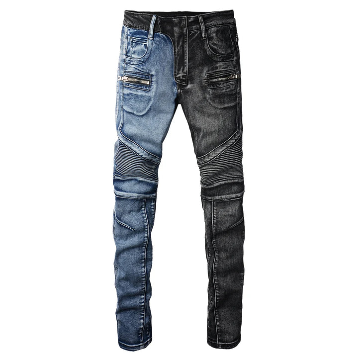 Spliced Two-Tones Denim Jeans Pants