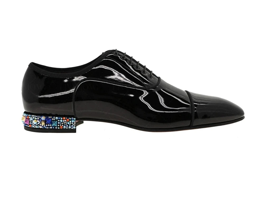 Flashy Rhinestone Band Patent Leather Loafers
