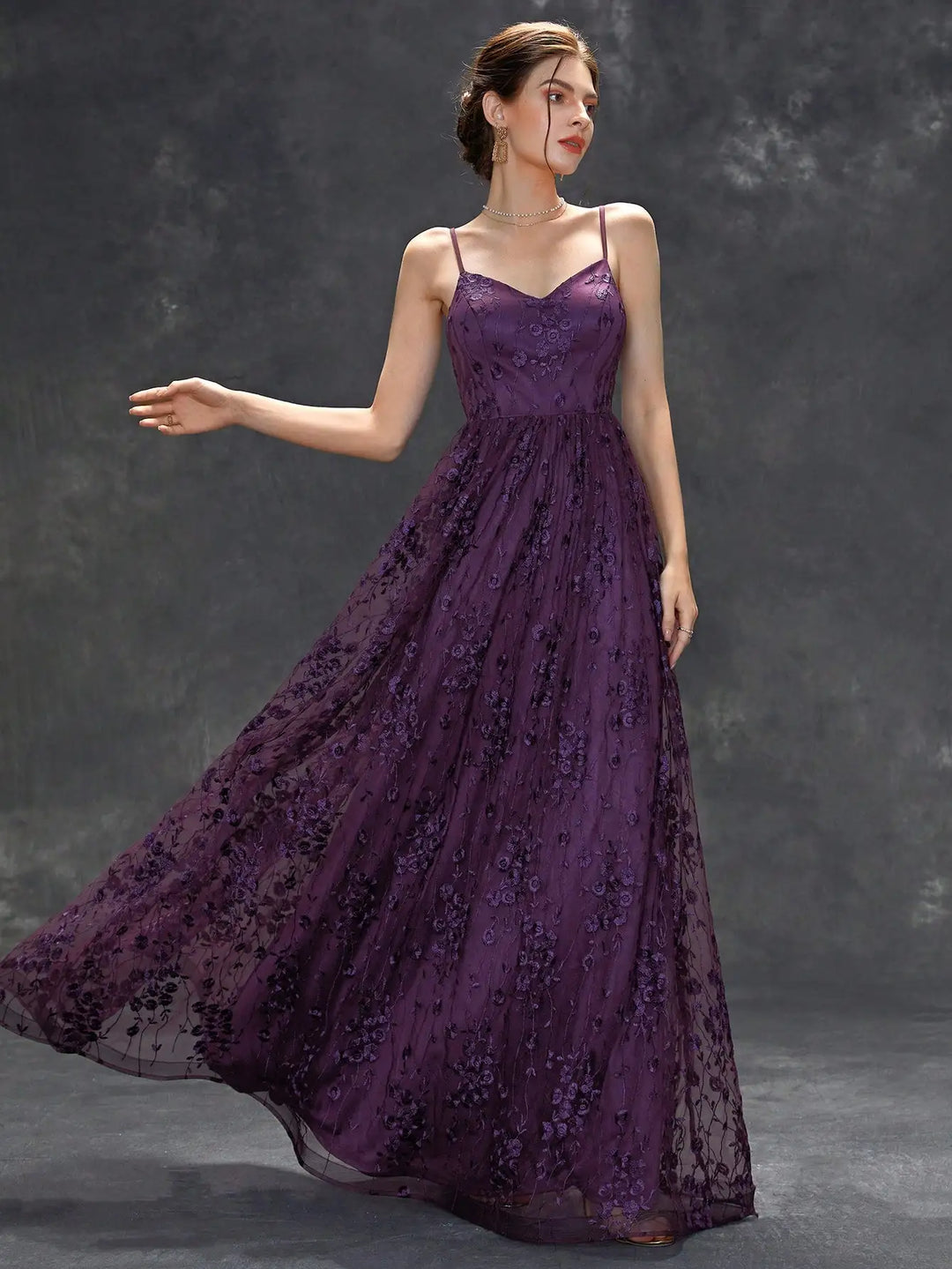 Fashionable Mesh Embroidery Evening Gown