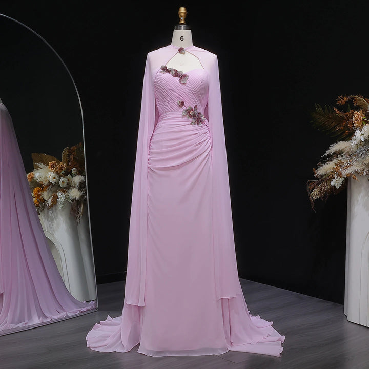 Elegant Cape Draped Beaded Evening Dress