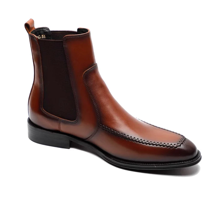 British Pointed Toe Cowhide Leather Chelsea Boots