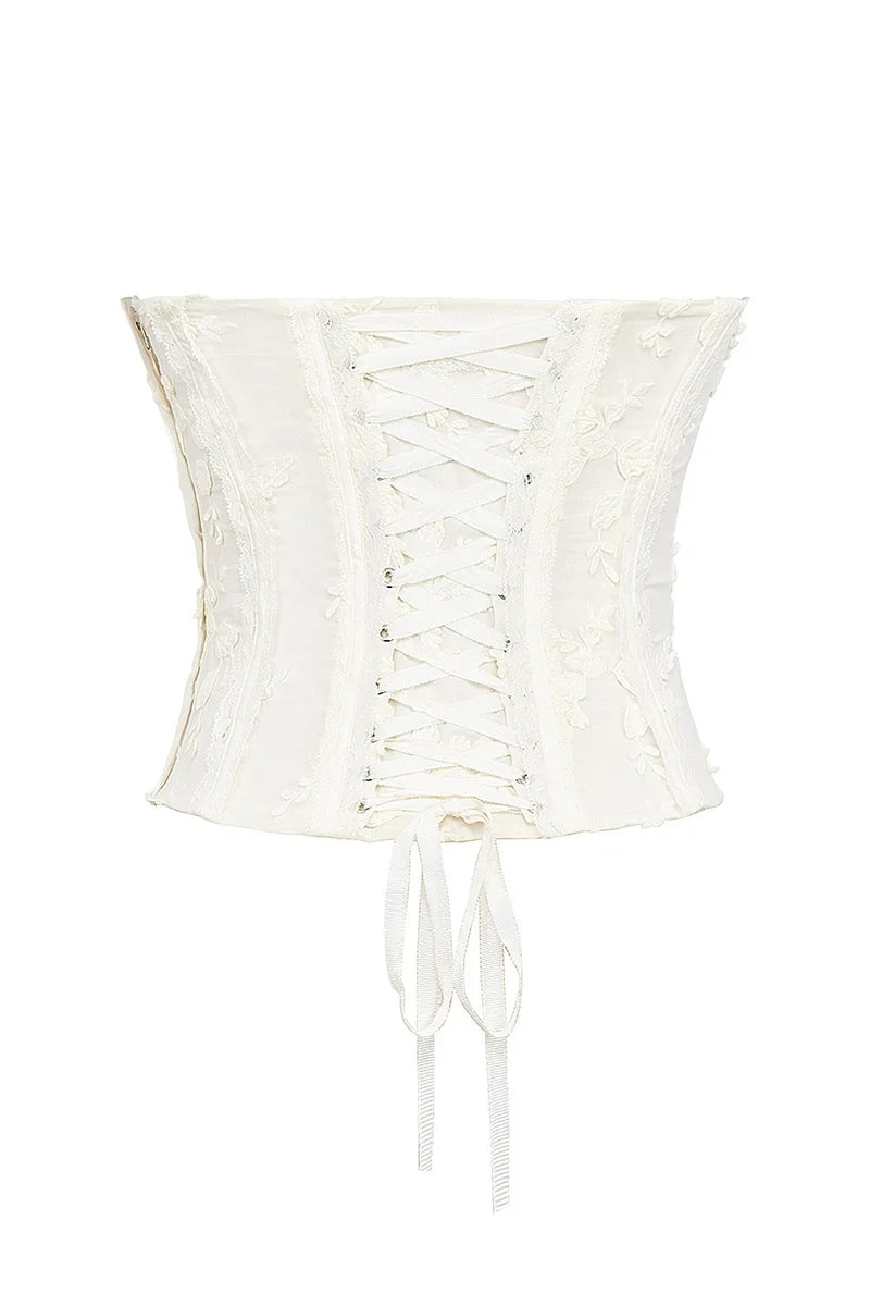 Embroidery Lace-Up 2-Piece Skirt Suit
