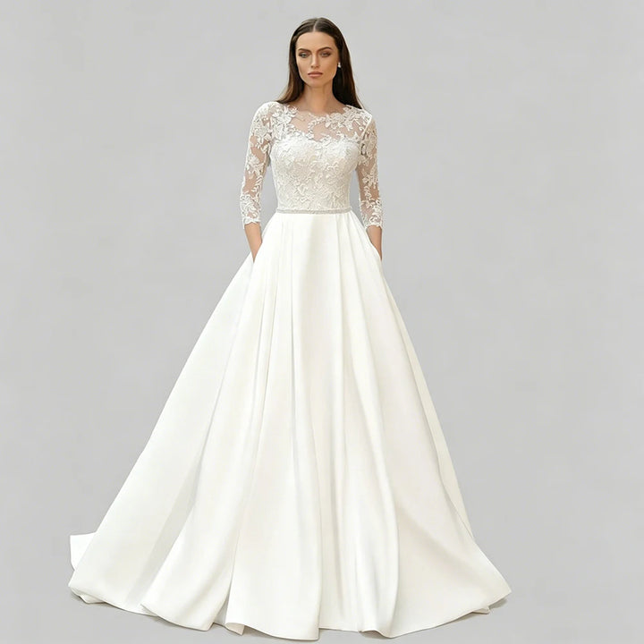 Elegant Pockets Illusion Wedding Gown