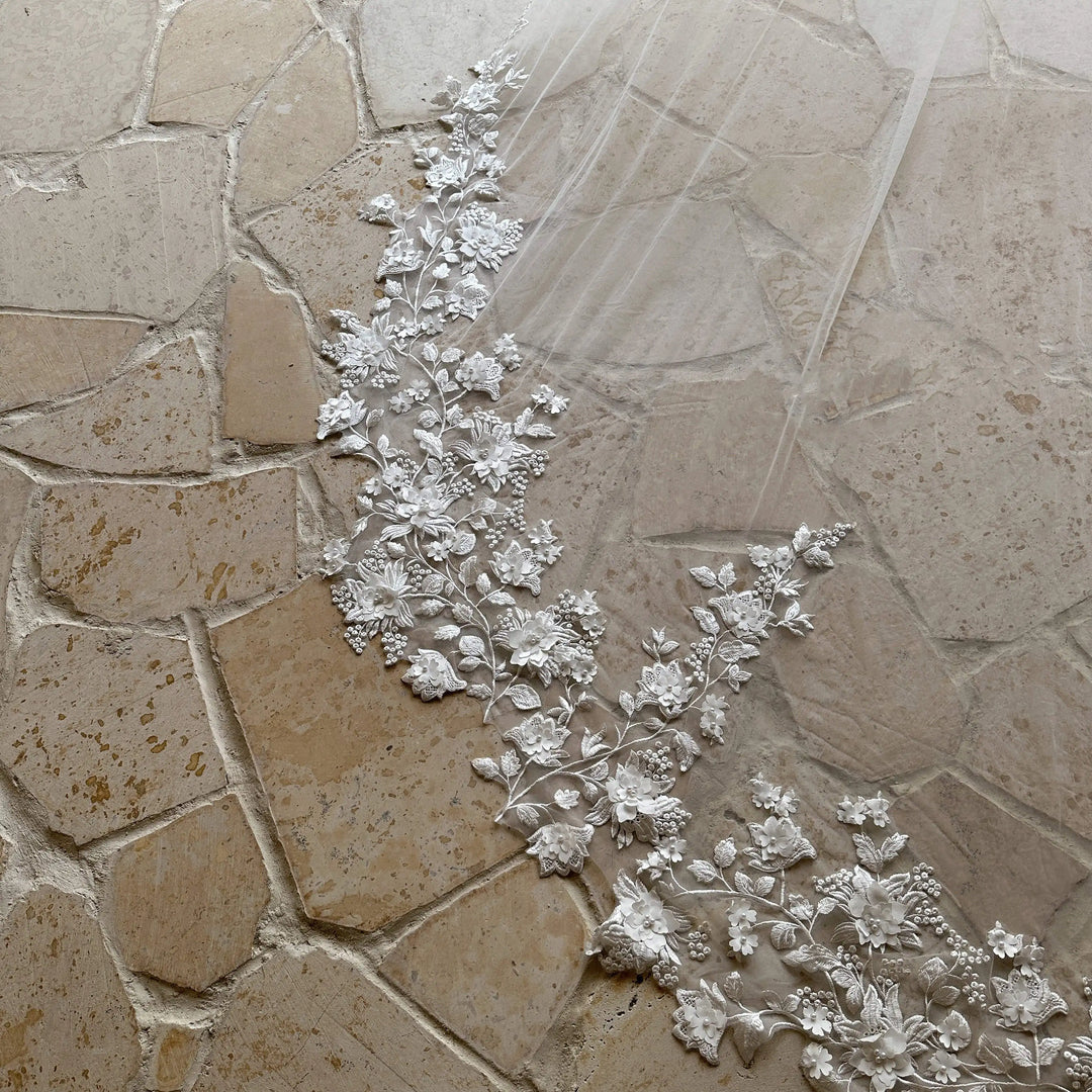 Modest Floral Appliqué Bridal Veil