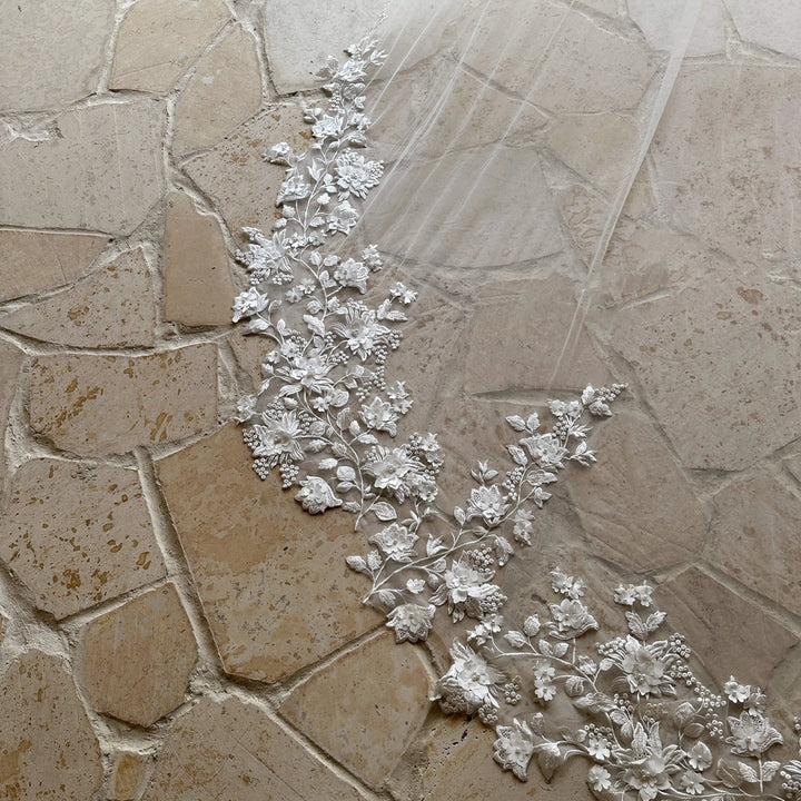 Modest Floral Appliqué Bridal Veil