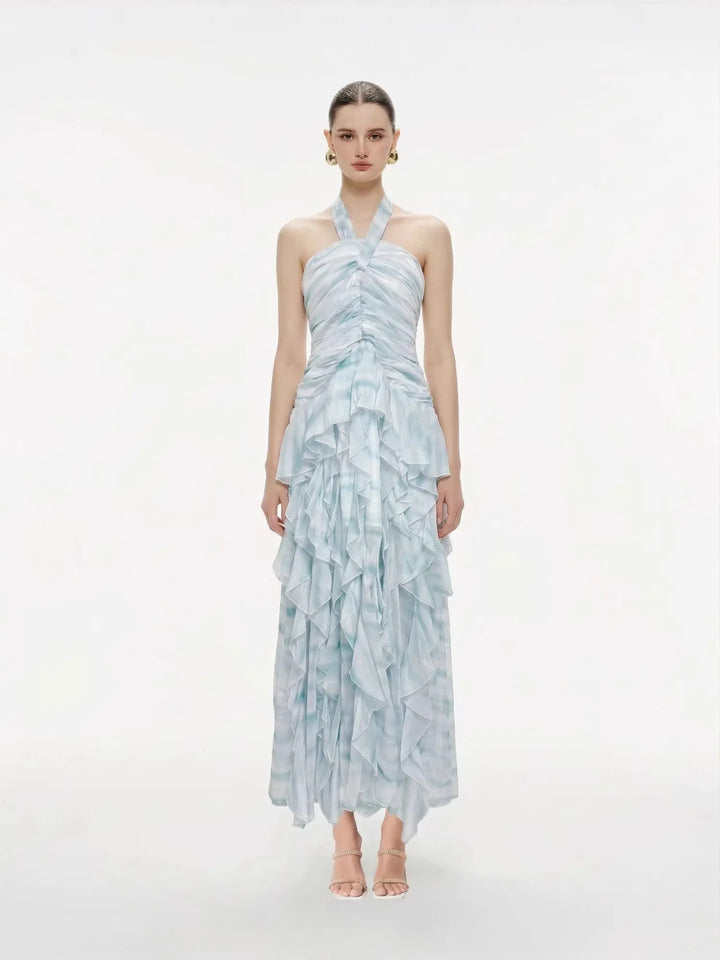 Classic Halter Tie Ruched Dress