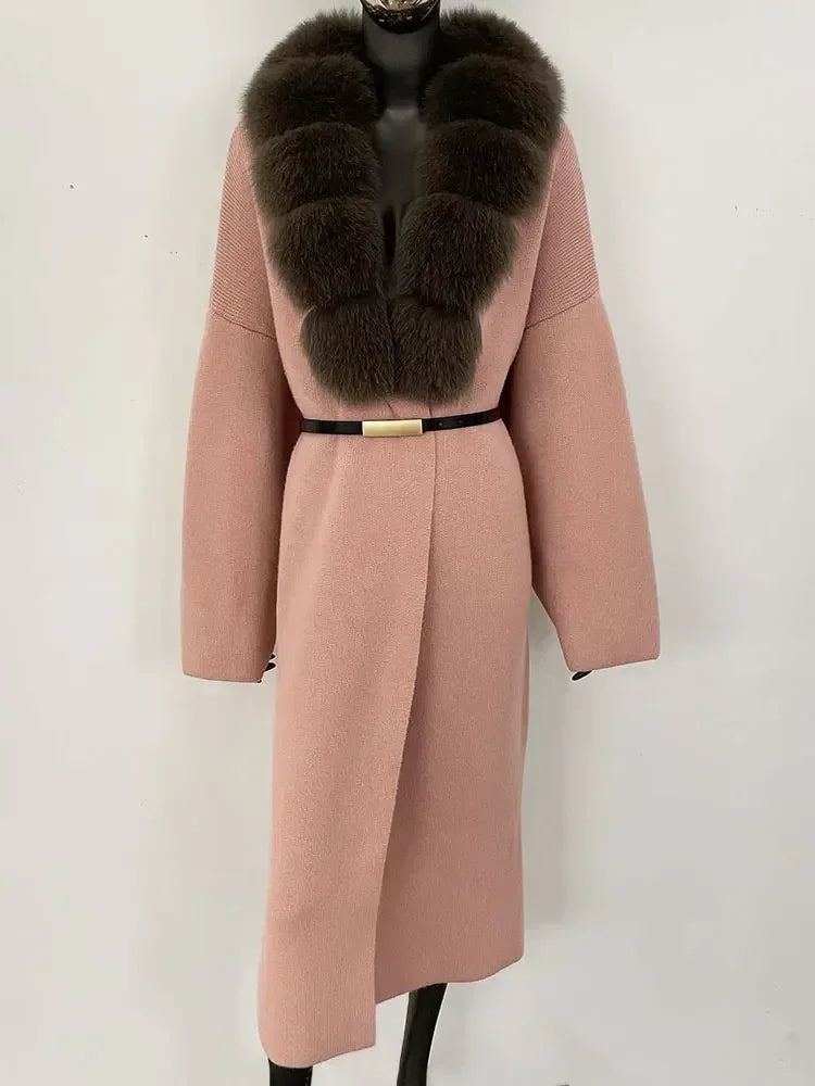 Alluring Detachable Real Fur Collar Coat