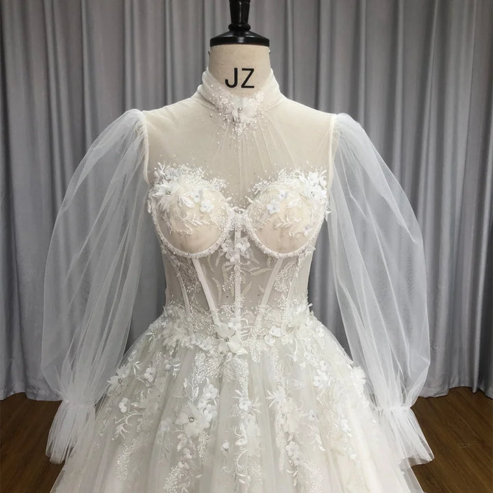 Appliques Court Train A-Line Wedding Dress