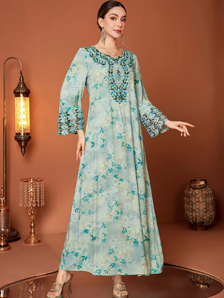 Classic Floral Print Arab Abaya Dress