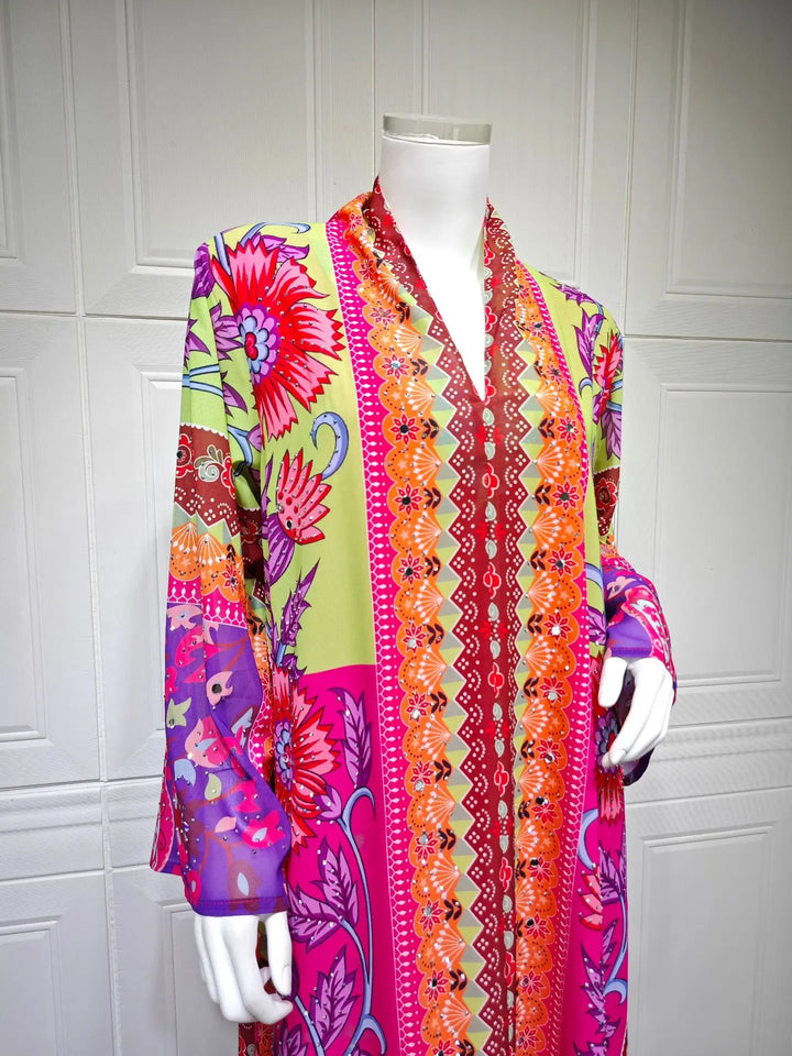 Delightful Diamond Print Abaya Dress
