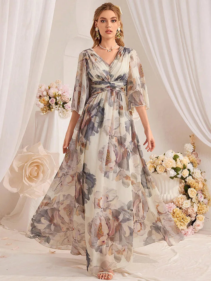 Graceful Split Short Sleeves Maxi Dress