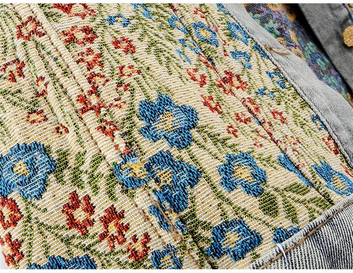 Stylish Embroidered Jacquard Denim Jacket