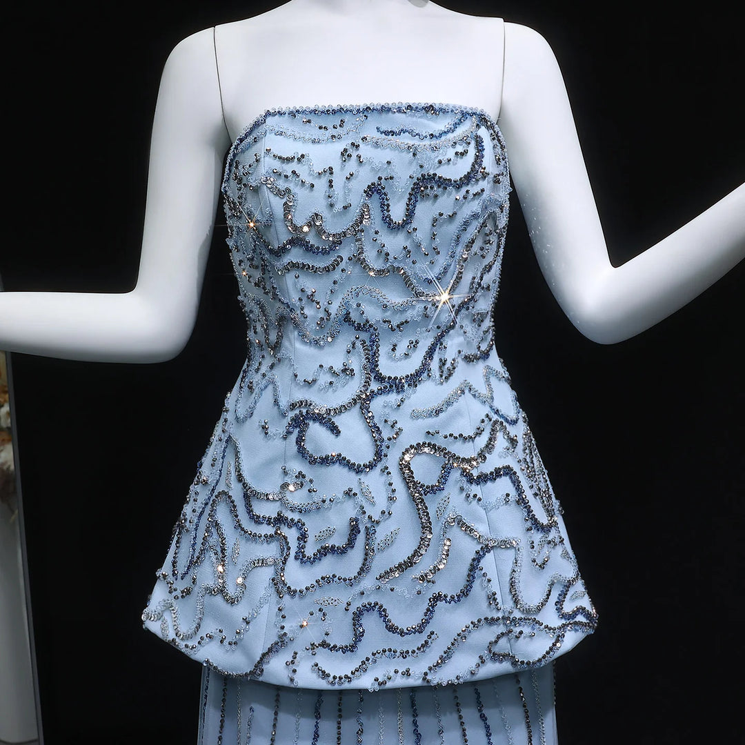 Regal Strapless Arabian Beaded Evening Dress