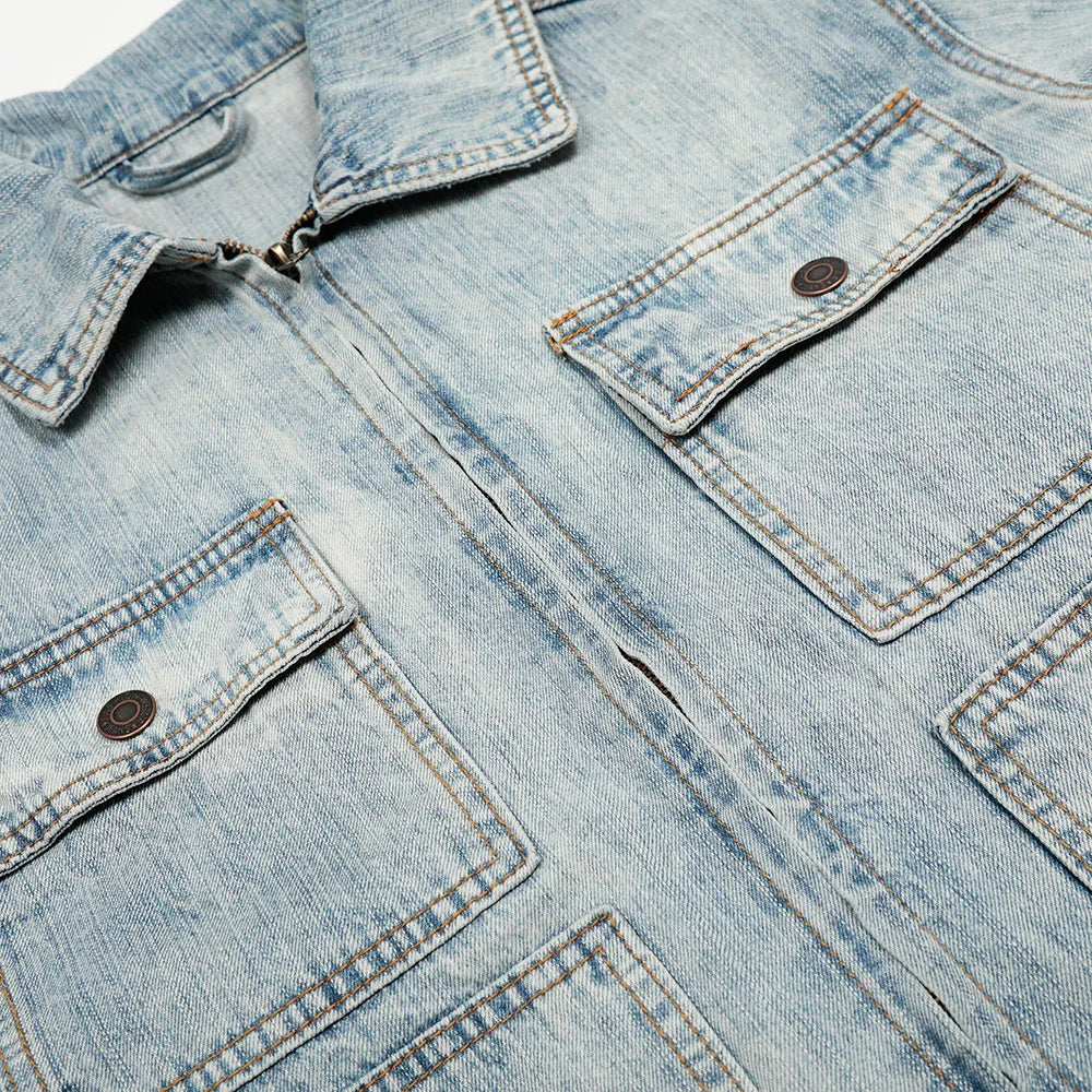 Casual Washed Denim Cargo Jacket