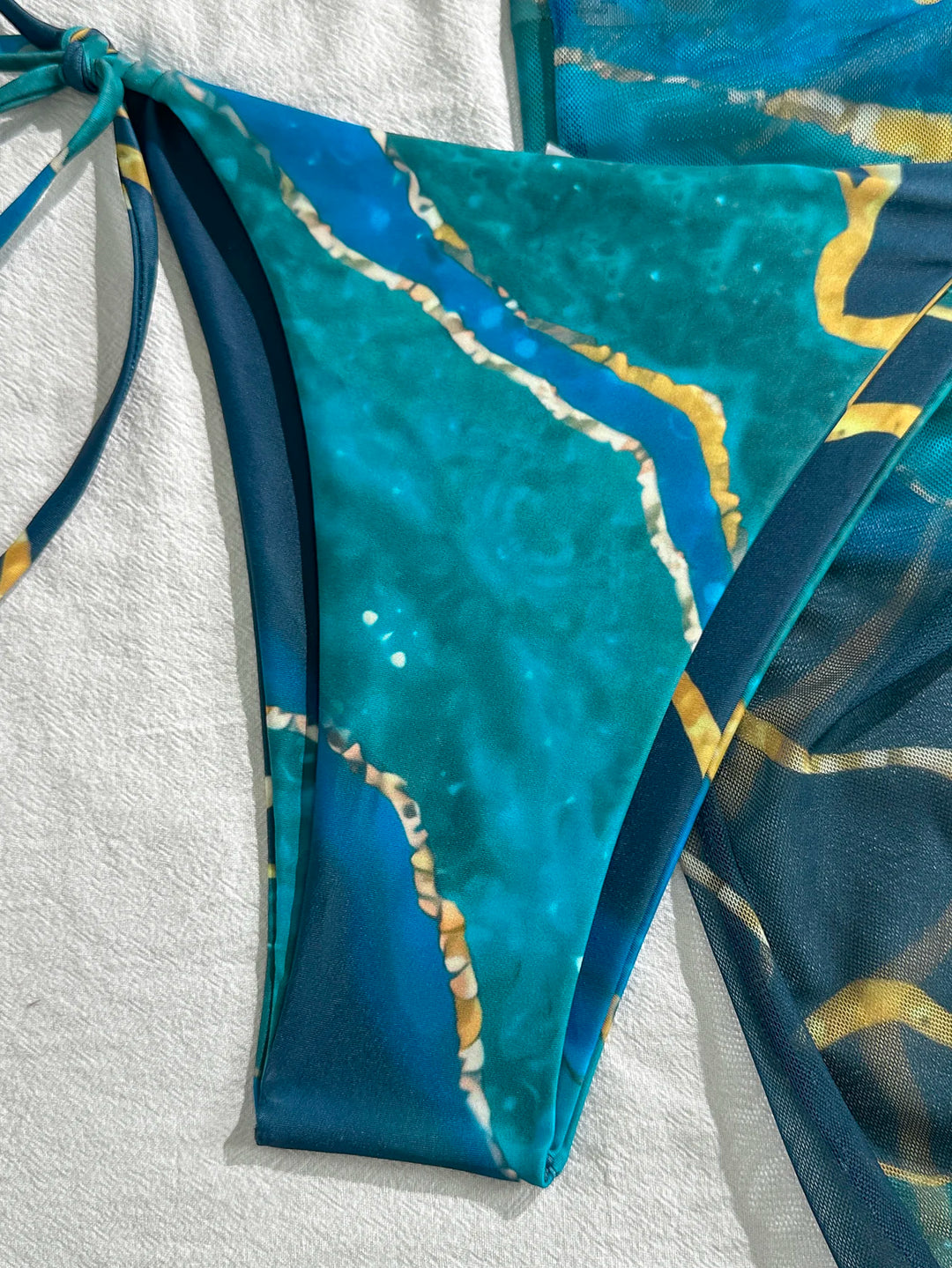 Trendy Marble Print 3-Pieces Bikini Set