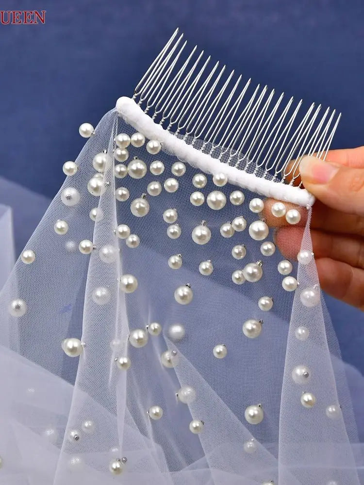 Lovely Pearl Beaded Soft Bridal Veil