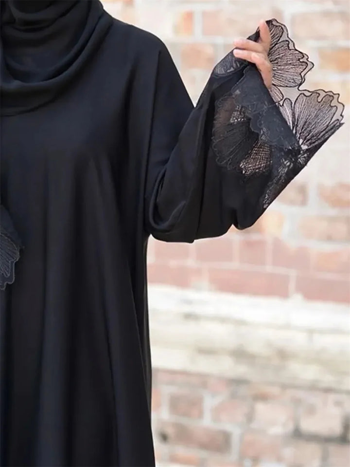 Floral Lace Modest Abaya Dress With Scarf
