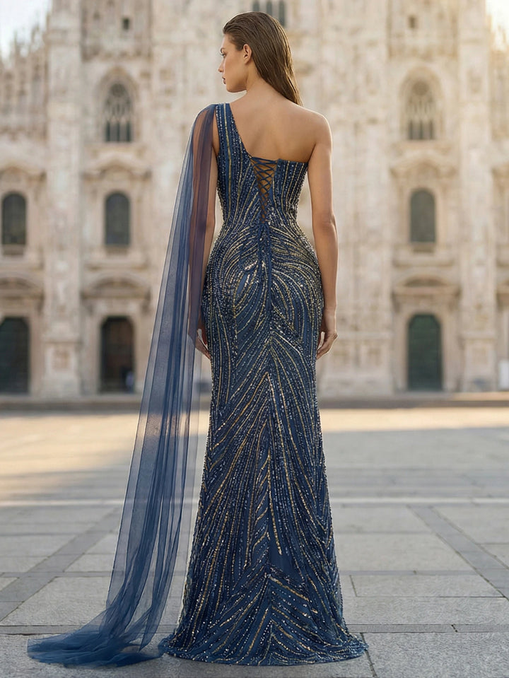 Glamorous Cape Cut-out Formal Evening Gown