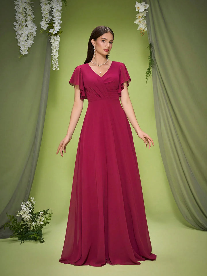 Elegant Chiffon Short Sleeves Evening Gown