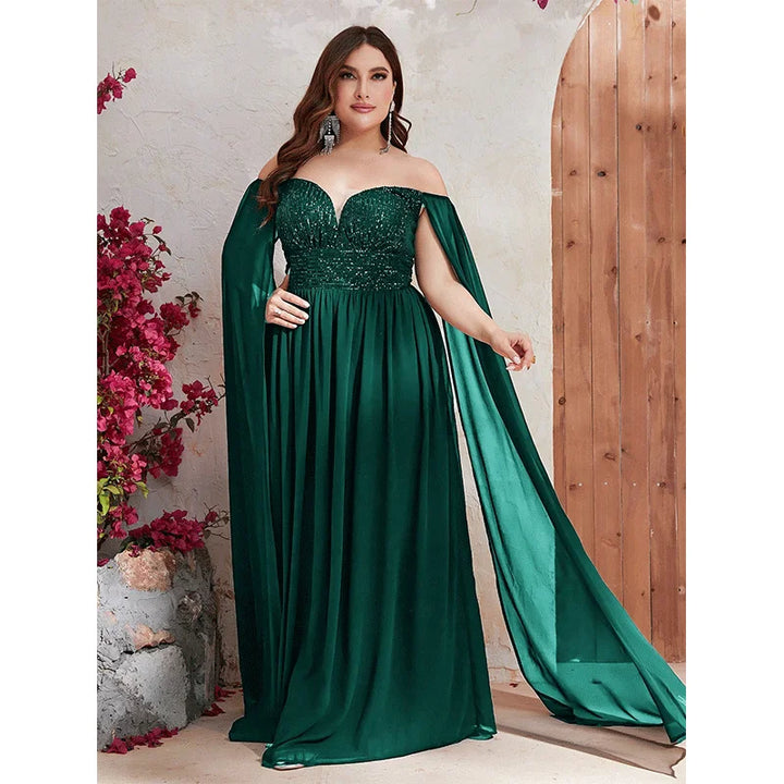 Cape Sleeve Sequined Evening Dress