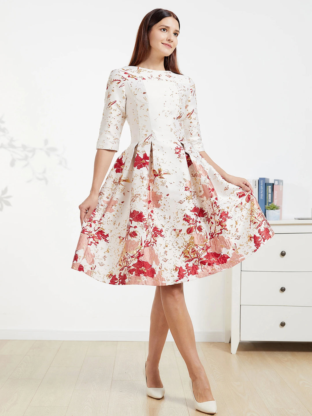 Gorgeous Floral Jacquard Formal Dress