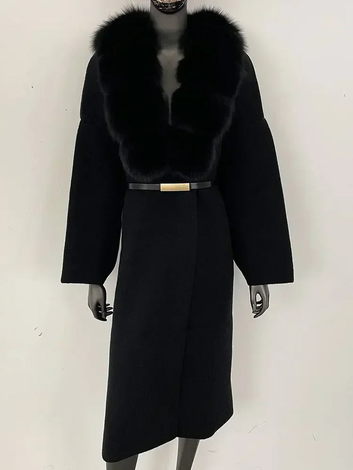 Alluring Detachable Real Fur Collar Coat