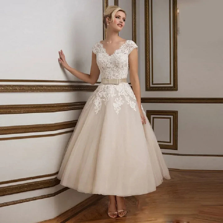 Elegant Cap Sleeve Short Wedding Dress