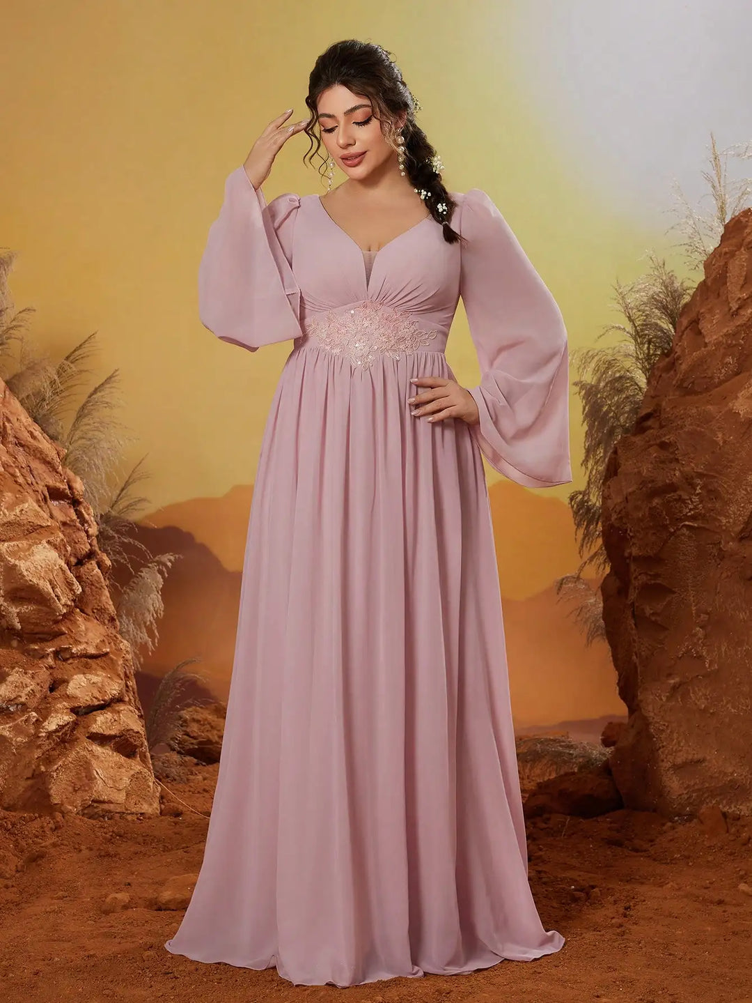 Sweet V-neck Flowing Hem Party Dress