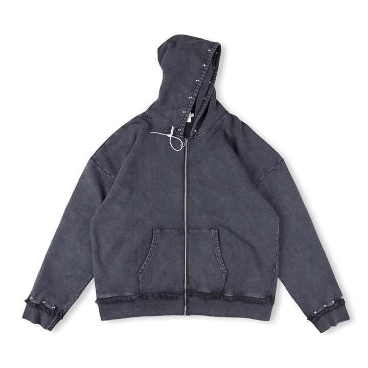 Rivet Washed Zipper Hooded Jacket