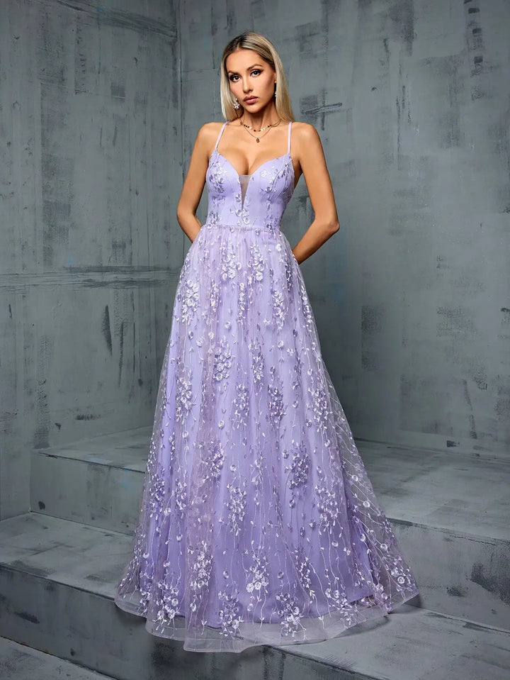 Modish V-Neck Evening Ball Gown