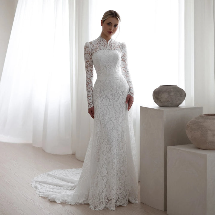 Lovely High Neck Wedding Couture - With Court Train