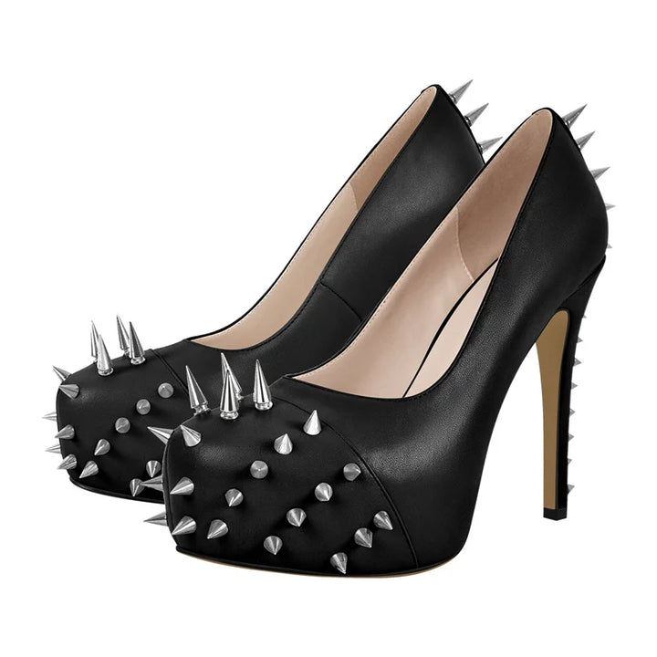 Bold Round Toe Rivet Pumps