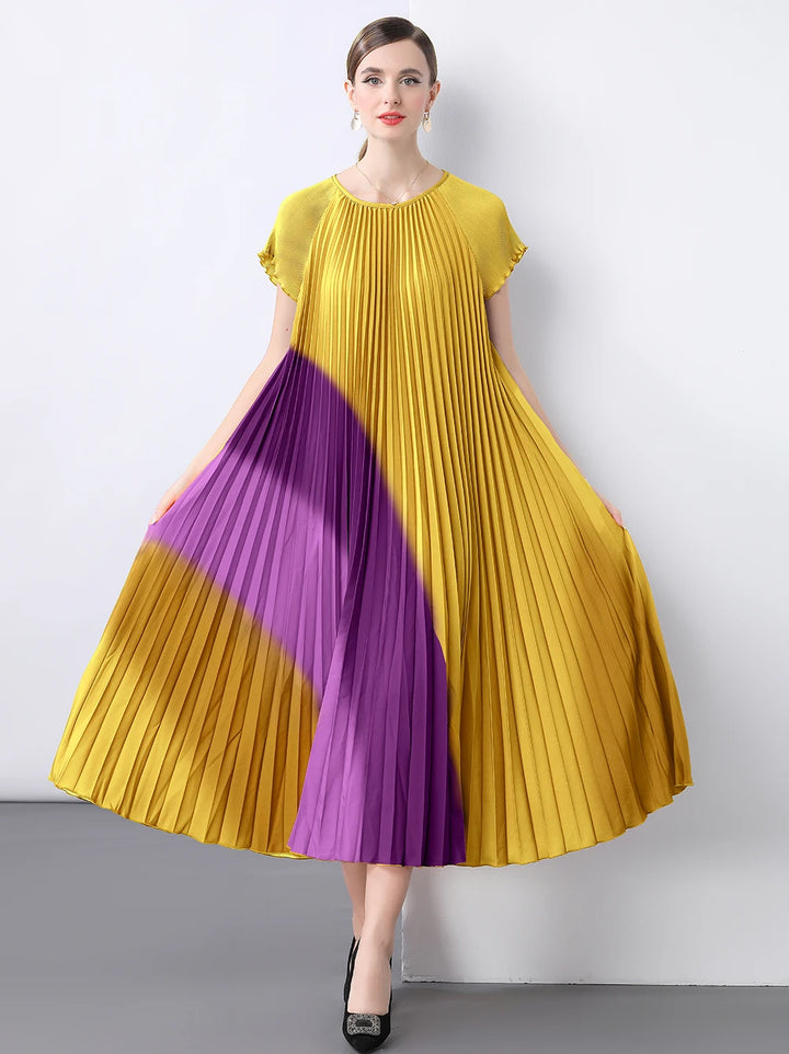 Vintage Striped Pleated Formal Dress