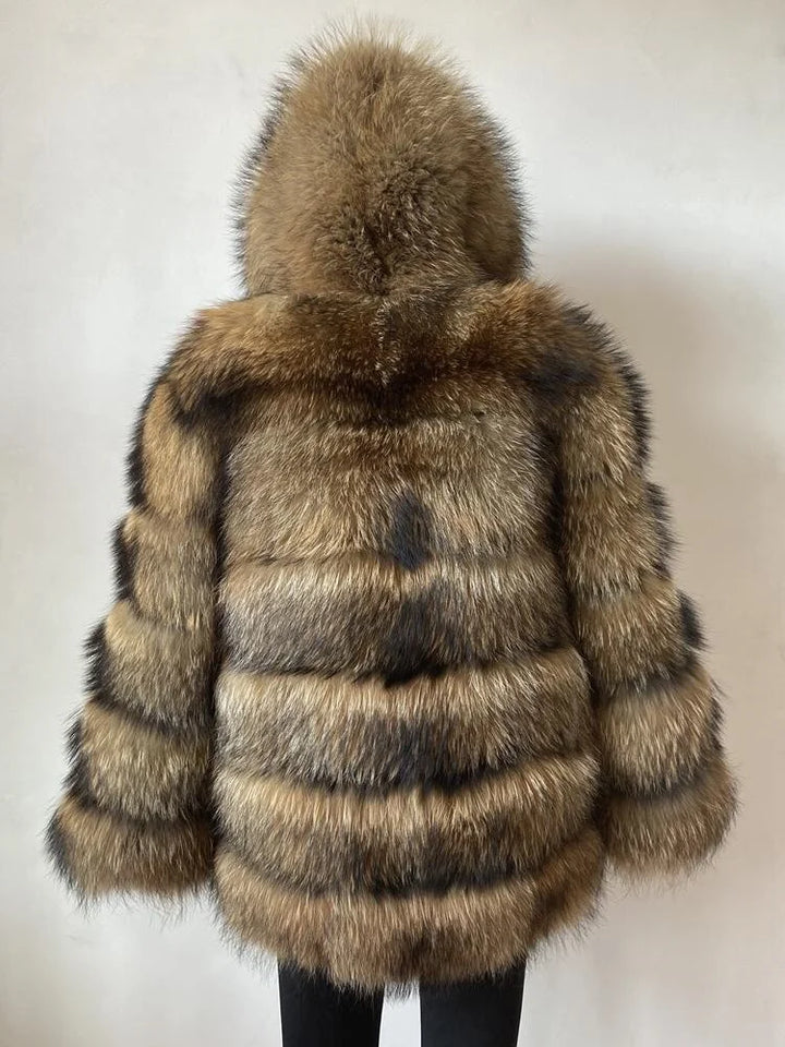 Superb Natural Furry Hooded Coat