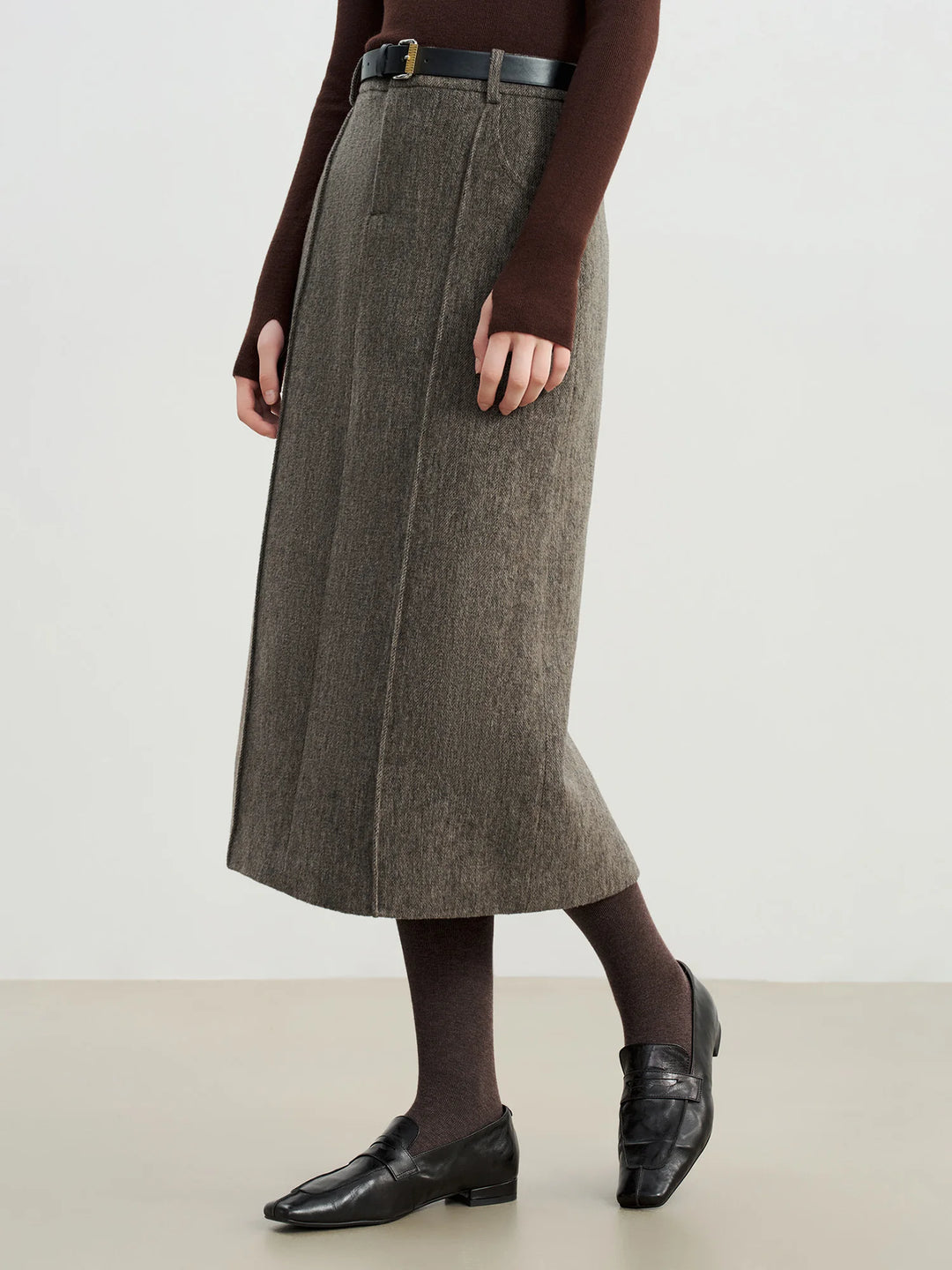 Retro Mid-Length Slit Wool Skirt