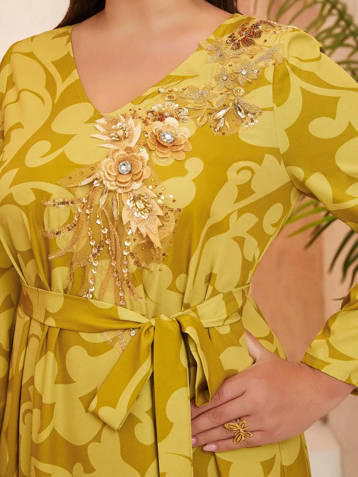 Modest Floral Belt Abaya Dress