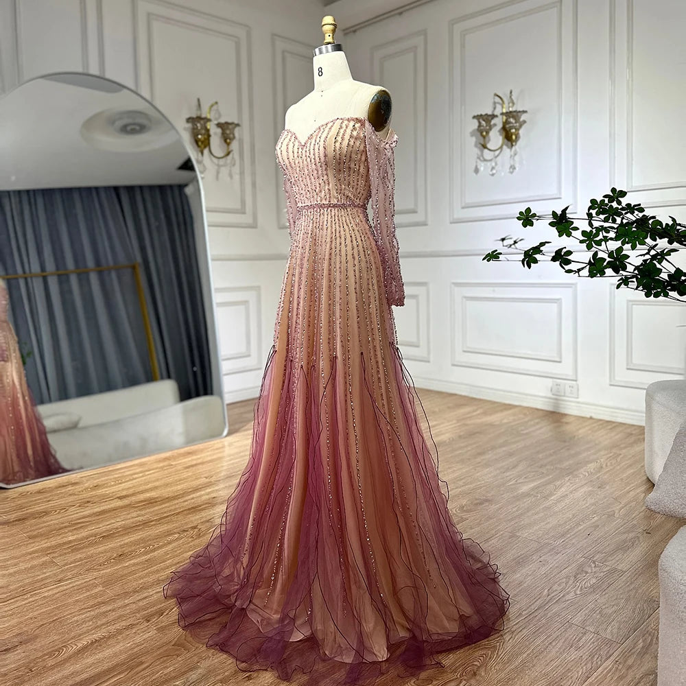 Classic A-Line Beaded Arabian Maxi Gown
