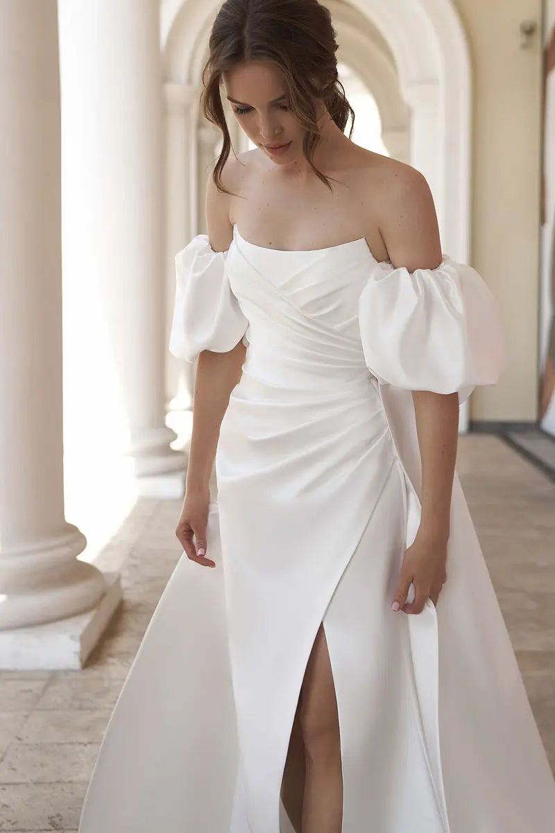 Wonderful Soft Side Slit Bridal Gown
