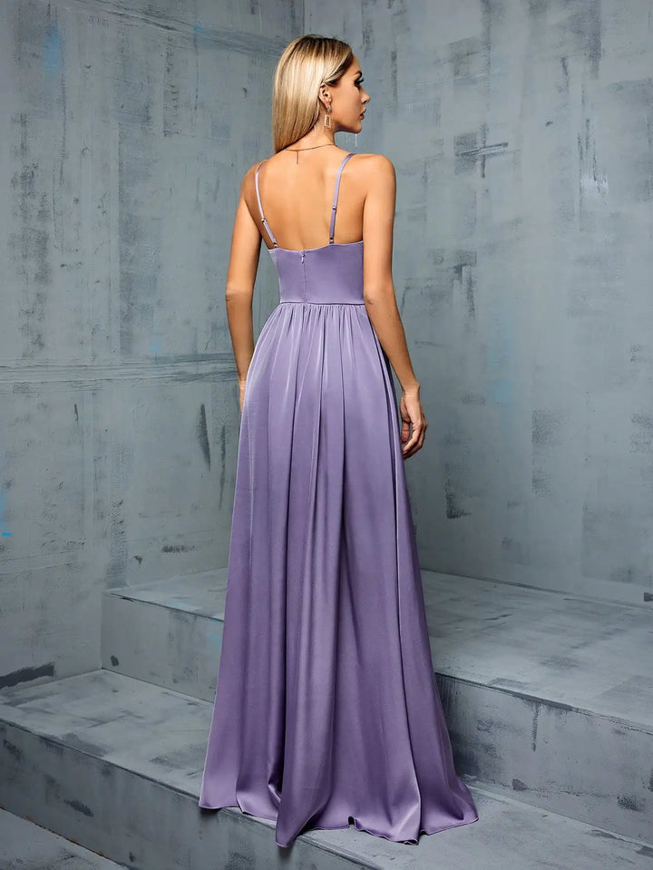 Irregular Pleated High Slit Gown