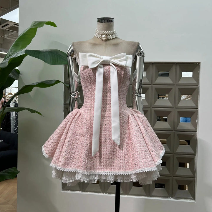 Charming Bow Tie Trim Lace Party Dress