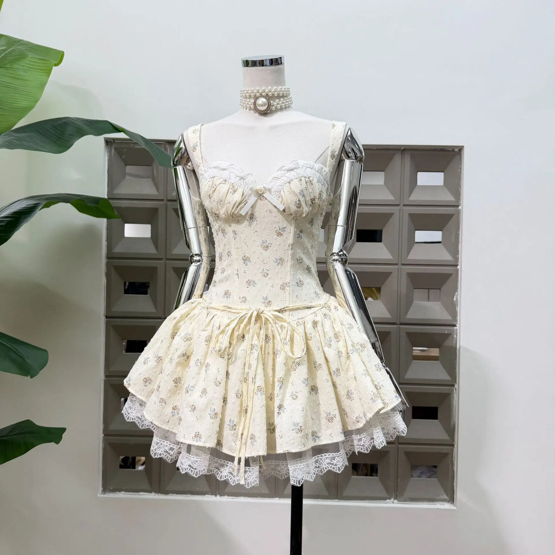 Delightful Low Cut Corset Waist Mini Dress
