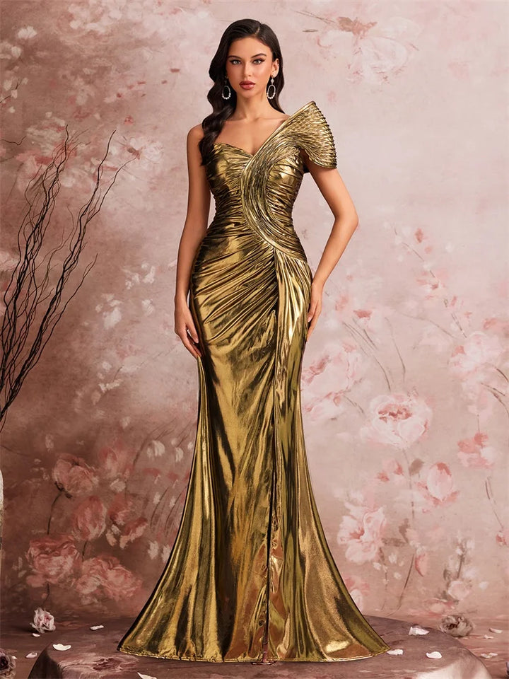 Show-stopping Slanted Shoulder Evening Dress