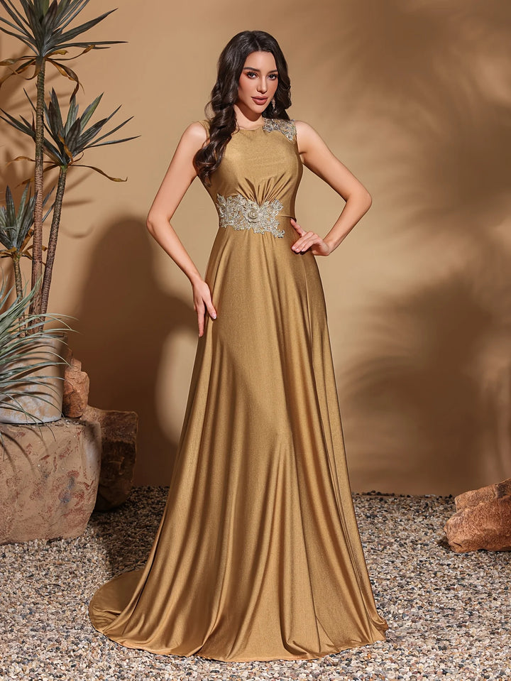 Elegant Applique Side-Slit Evening Gown